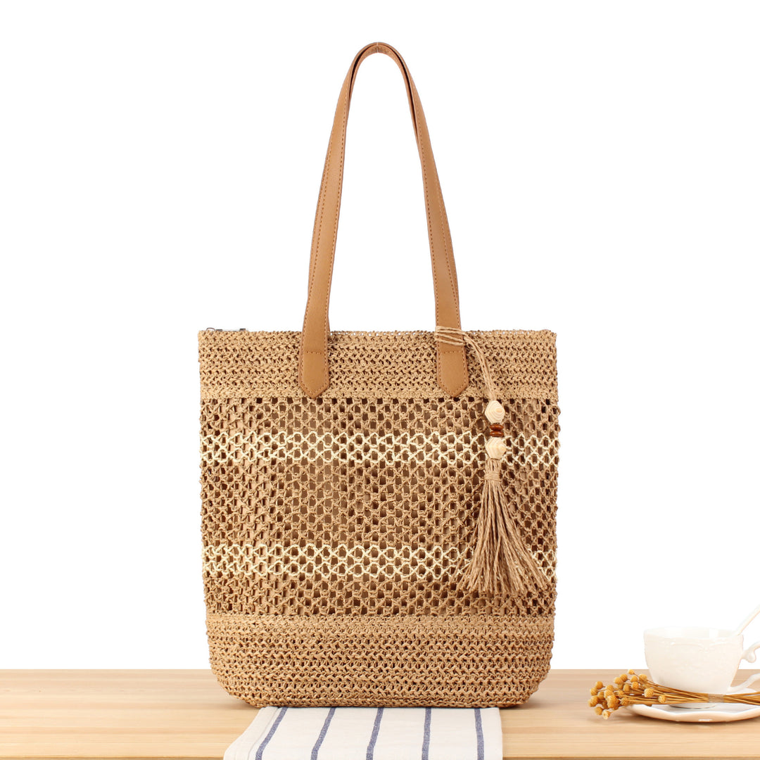 Handbag Made from Handwoven Natural Material with Elegant Tassel Details Bowlift