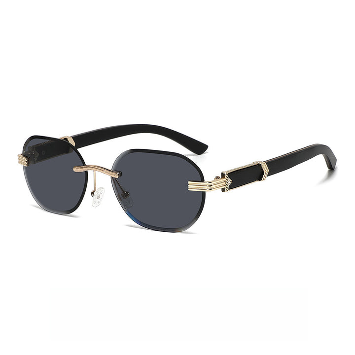 Rimless oversized cat eye polarized sunglasses with wood-effect temples Bowlift