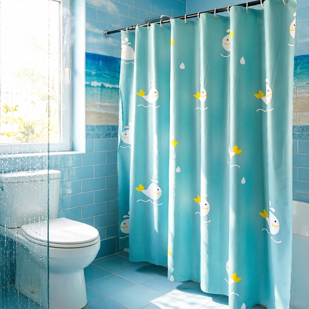 Playful Whale Theme Shower Curtain Bowlift