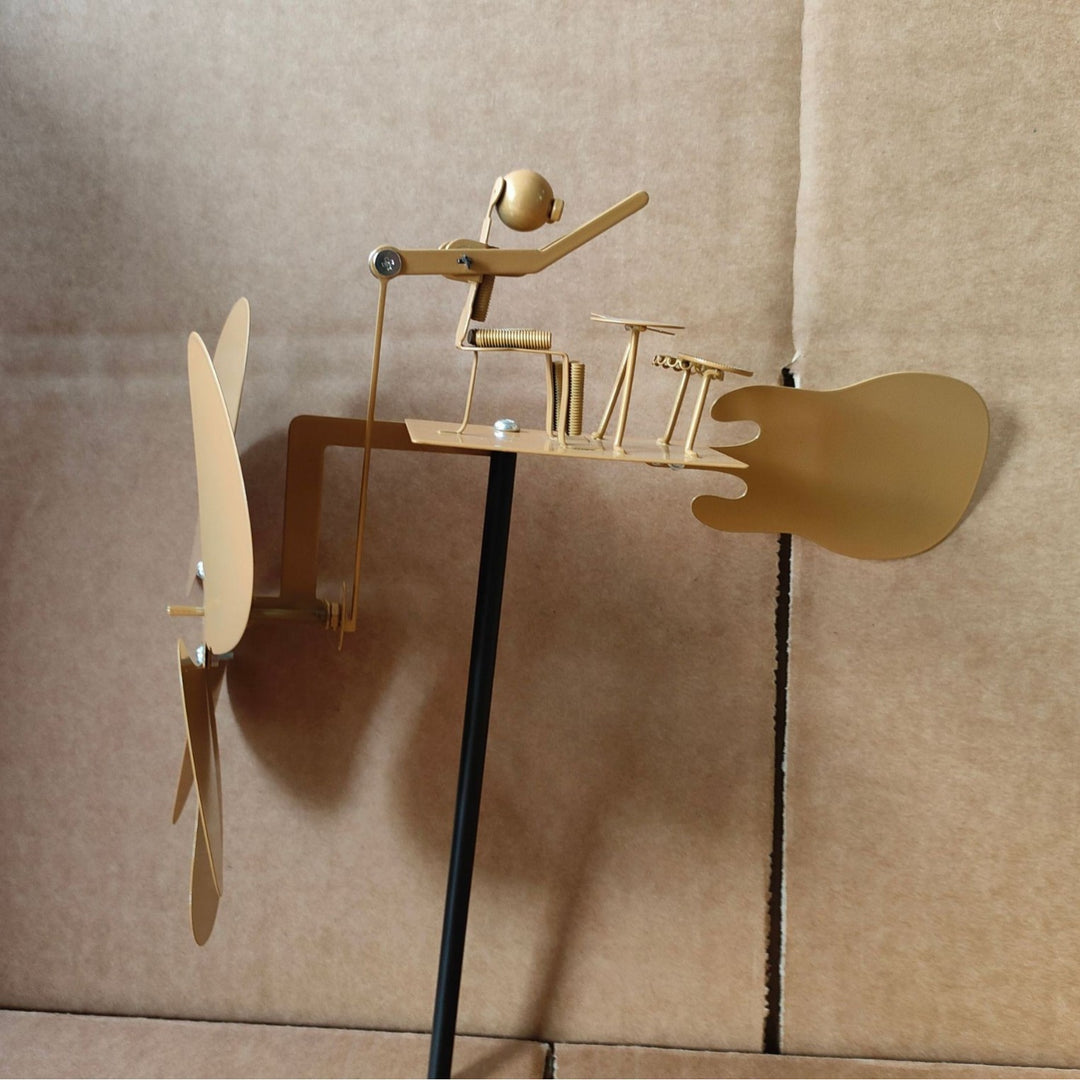 Metal Kinetic Wind Spinner Garden Sculpture With Multi-Blade Vane Adjustable Stake