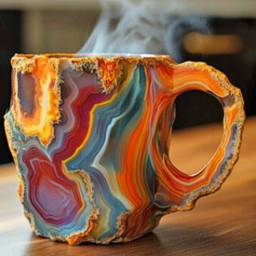 Hand-Carved Natural Agate Geode Coffee Mug With Polished Rim And Crystalline Interior