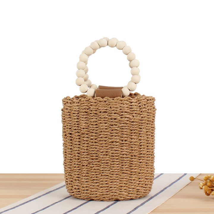 Handbag Made of Hand-Crafted Natural Wicker with Elegant Wooden Handle Bowlift