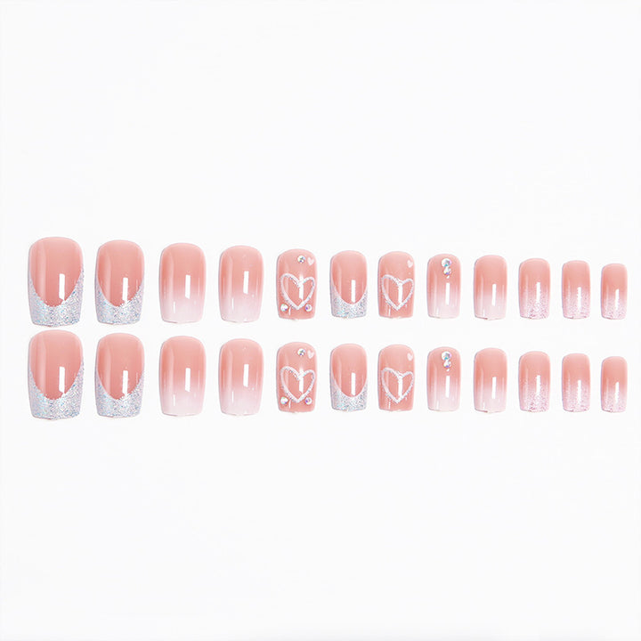 Artificial nail set with sparkling heart and glitter motifs Bowlift