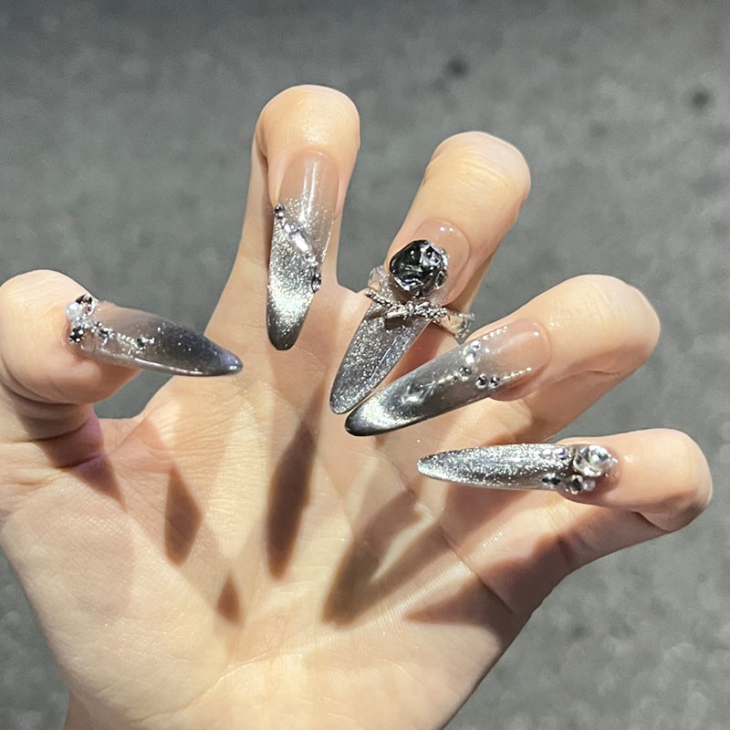 Elegant Stiletto Press-On Nail Set with Rhinesone Accents Bowlift