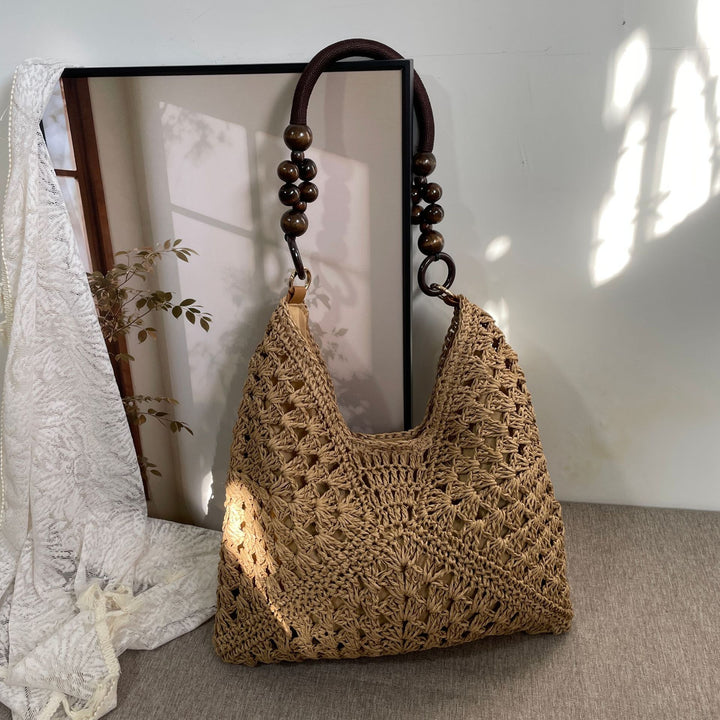 Hand-knotted shoulder bag with wooden handles Bowlift