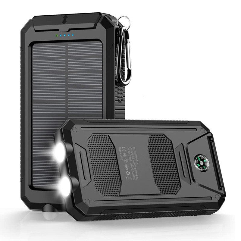 Solar-powered power bank with robust case and integrated LED lighting Bowlift
