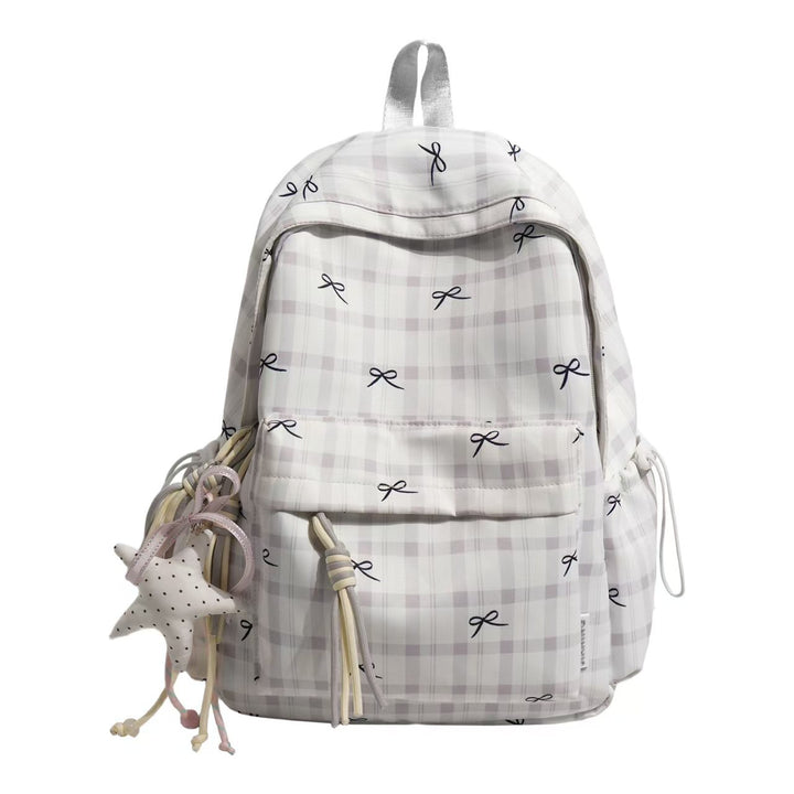 Backpack with Playful Checkered Pattern and Practical Compartments Bowlift