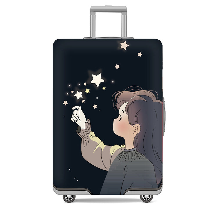 Unisex nan elastic motif suitcase cover made of stretchable polyester with handle and wheel openings Bowlift