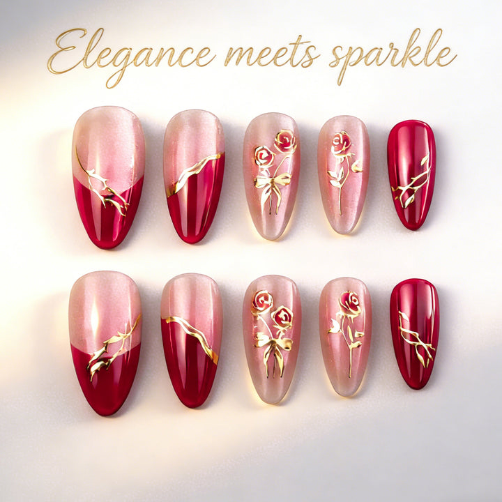 Acrylic nail set with glamorous golden accents Bowlift