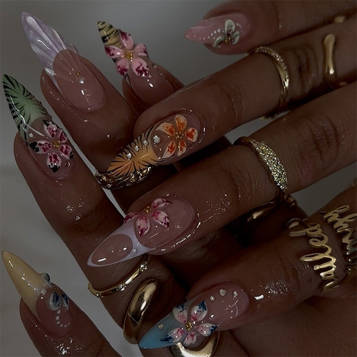 Tropical-Inspired Decorative Press-On Nail Art Set