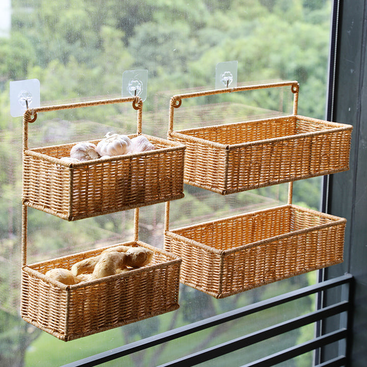 Double-Tier Woven Storage Basket with Handle Bowlift