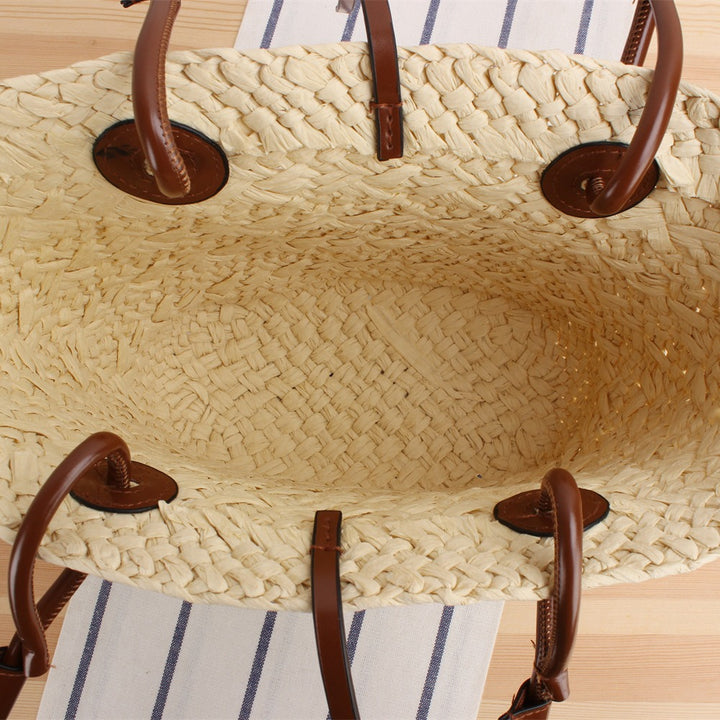 Handmade beach bag with brown leather handles Bowlift