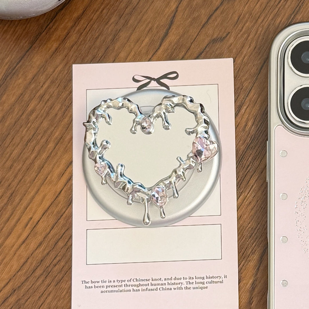 Heart-shaped hand mirror with elegant crystals Bowlift