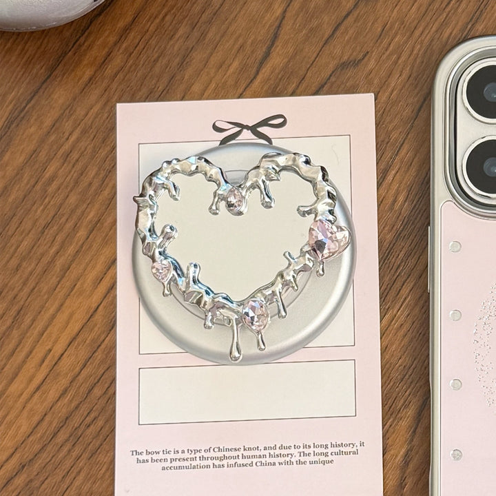 Heart-shaped hand mirror with elegant crystals Bowlift