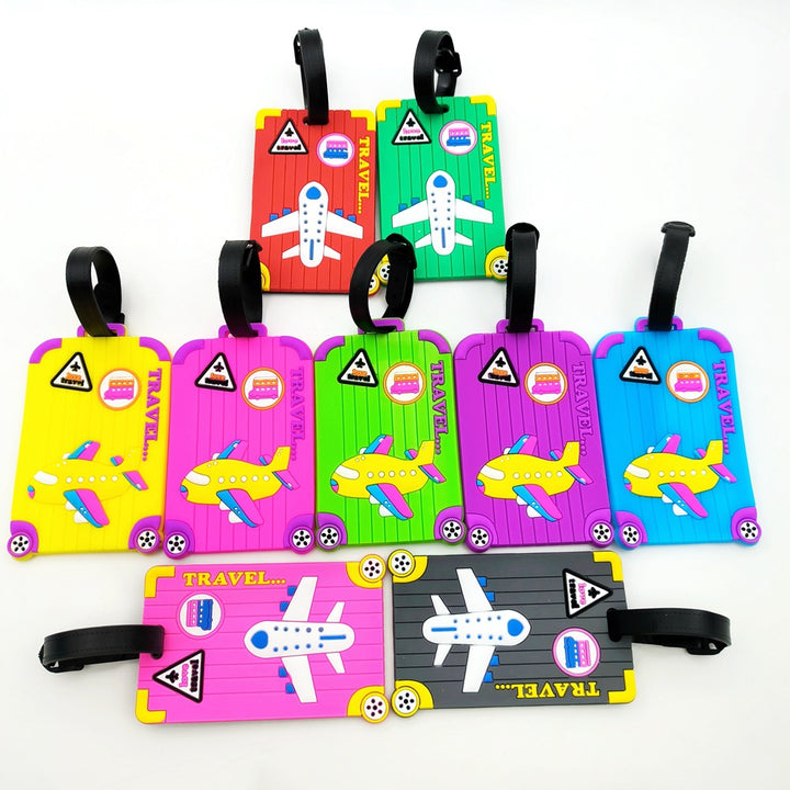 silicone cartoon airplane luggage tags with adjustable faux leather strap Bowlift