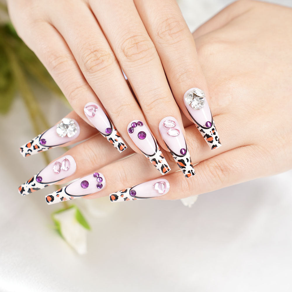 Decorative Long Coffin Press-On Nail Set Bowlift