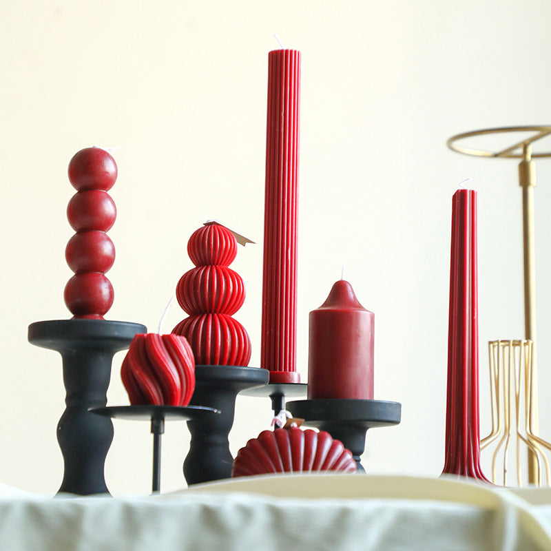 Ribbed Stacked Sphere Decorative Scented Pillar Candle With Long Cotton Wick
