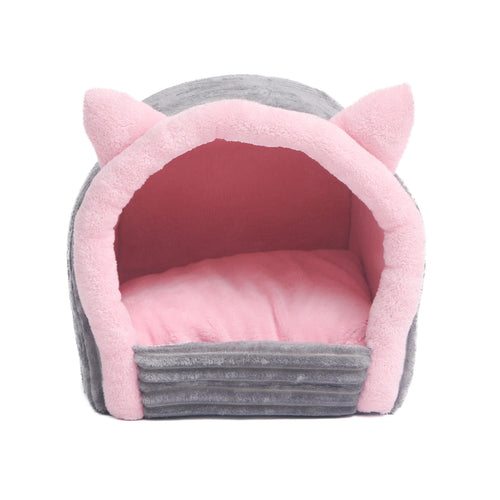 Cat-Themed Cozy Hideaway Dog Bed