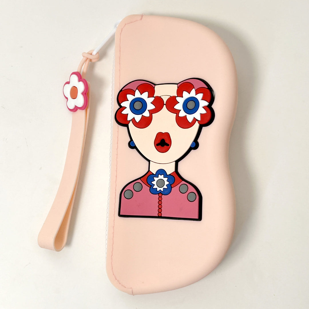 Molded silicone protective sunglasses case with paracord wrist strap and 3D floral eyewear applique Bowlift