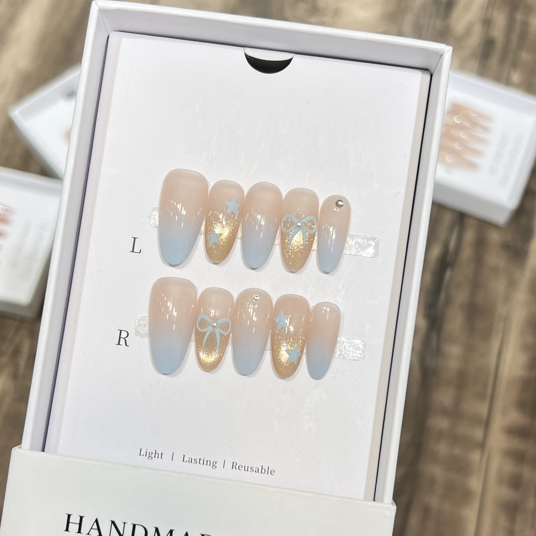 Decorative Press-On Nail Set with Glitter and Bow Accents Bowlift