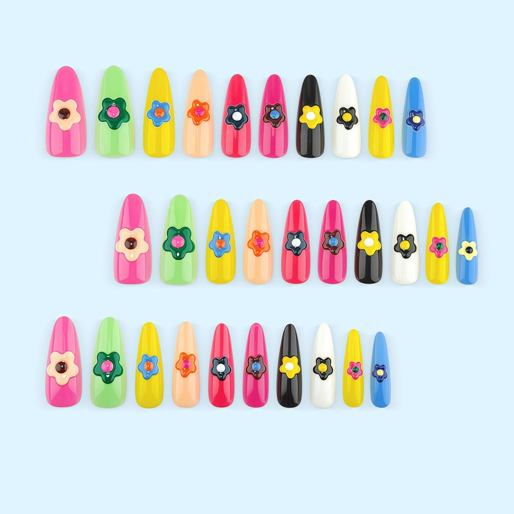 Artificial nail set with colorful flower designs Bowlift