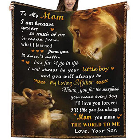 Sentimental Fleece Throw Blanket With Lion And Cub Graphic And Heartfelt Message For Dad