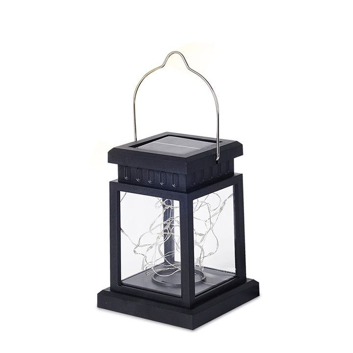 Outdoor Hanging LED Faux-Candle Glass-Pane Solar Lantern Bowlift