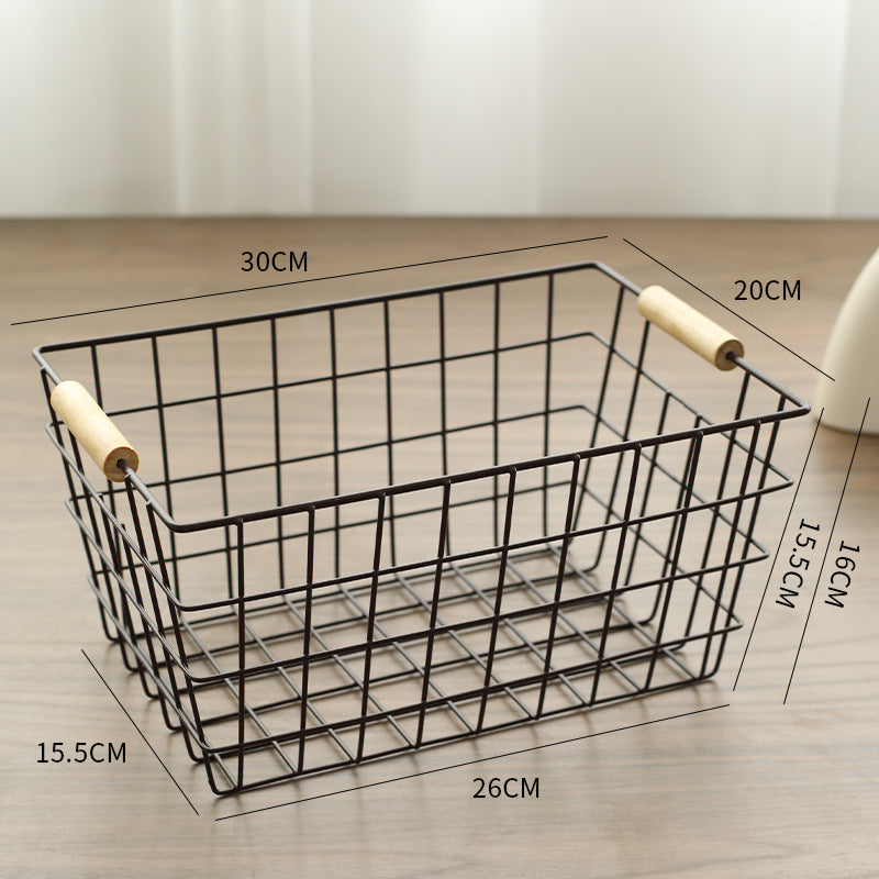 Unisex Wire Storage Basket with Ergonomic Wooden Handles Bowlift