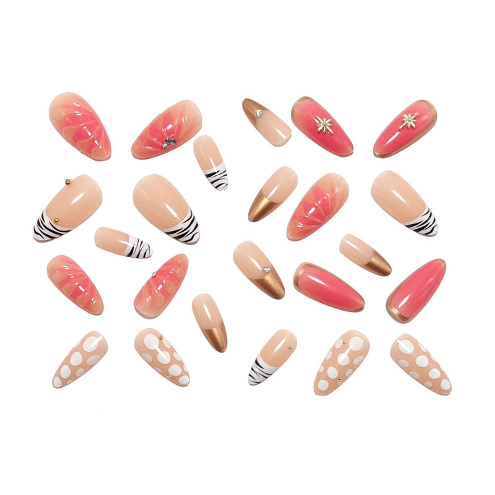 Acrylic nail set with elegant gold design and floral decor Bowlift