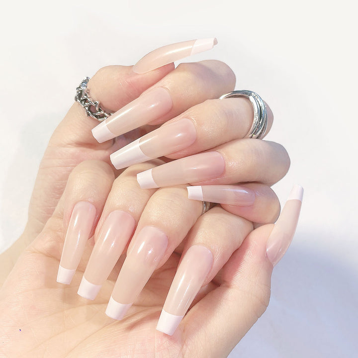 Acrylic nail set with elegant French design and high-gloss finish Bowlift