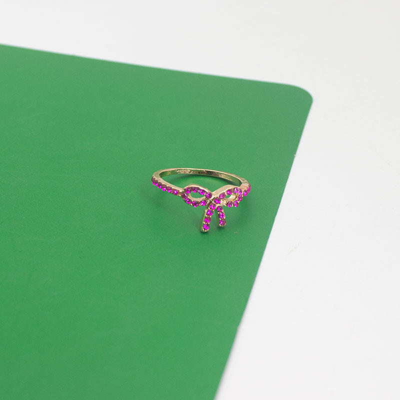 Bow-Designed Stone-Embellished Ring Bowlift
