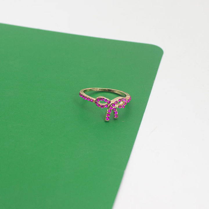 Bow-Designed Stone-Embellished Ring Bowlift