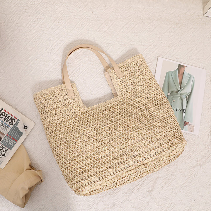 Elegant Woven Tote Bag with Sturdy Leather Handles Bowlift
