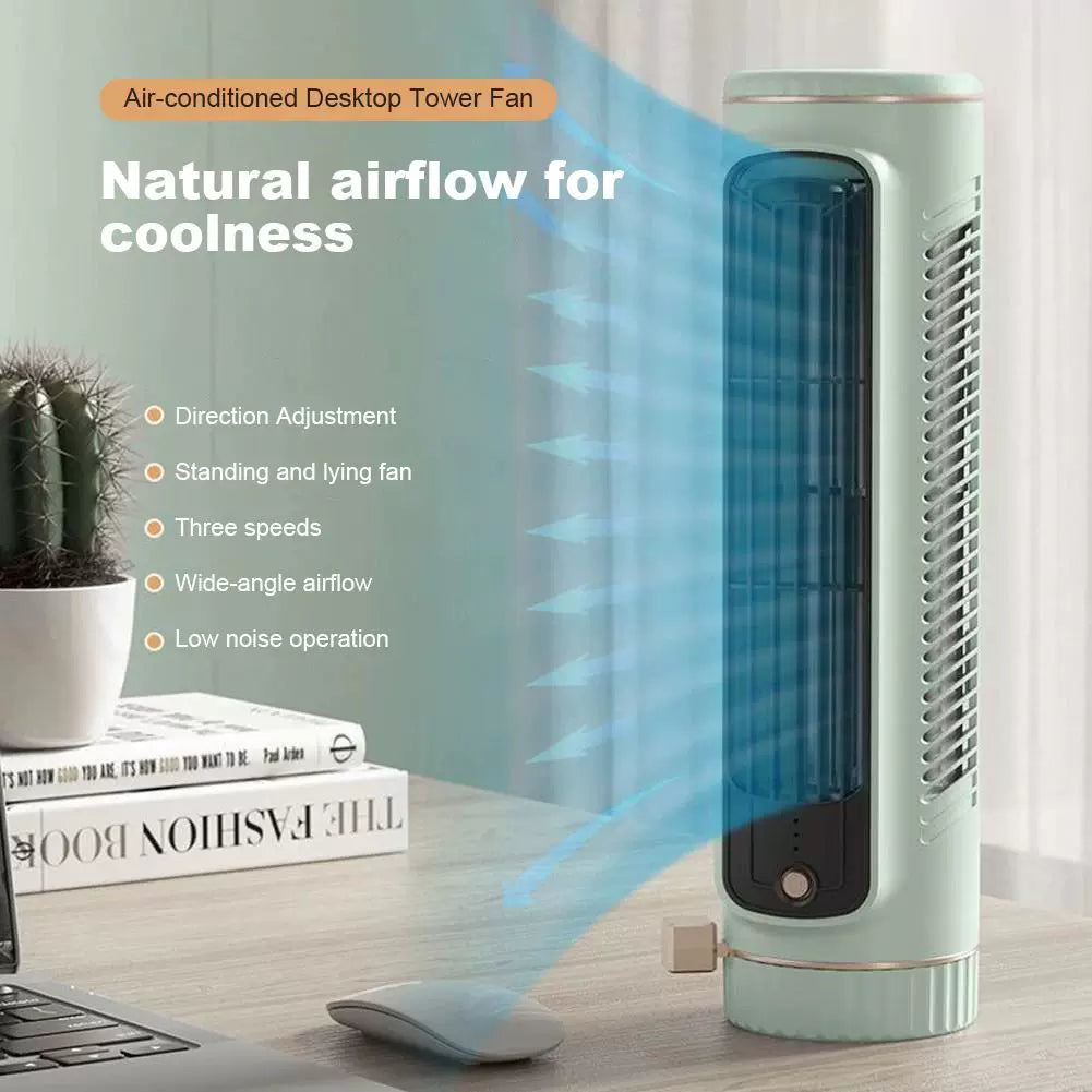 Unisex one size compact vertical desktop breeze tower fan with refillable mini reservoir, USB charging and sticker pack Bowlift