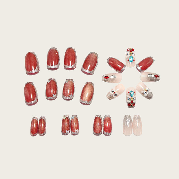Artificial nails with glitter and gemstone applications Bowlift