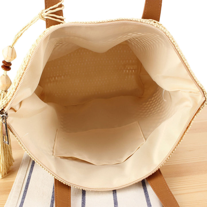Handbag Made of Natural Braided Material with Elegant Leather Straps Bowlift