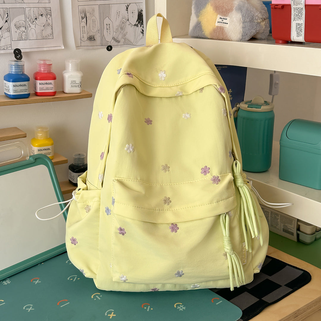 Embroidered Floral Print Backpack Bowlift