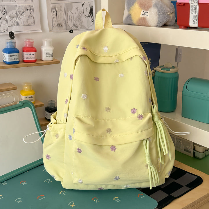 Embroidered Floral Print Backpack Bowlift