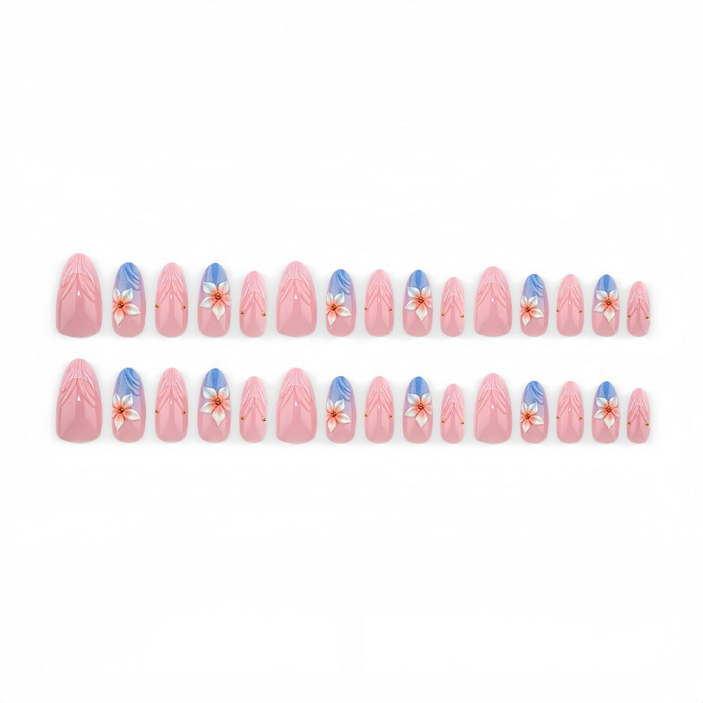 Artificial nails with floral designs and elegant color gradient Bowlift