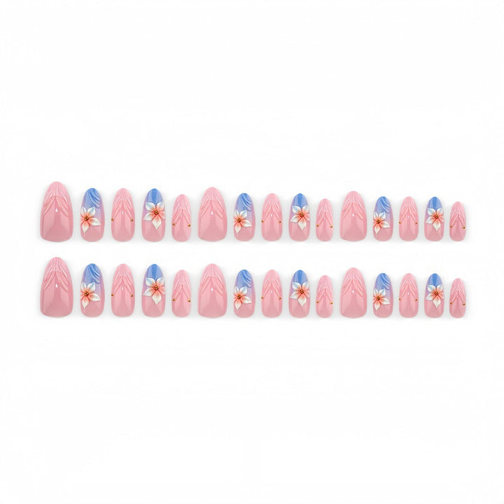 Artificial nails with floral designs and elegant color gradient Bowlift