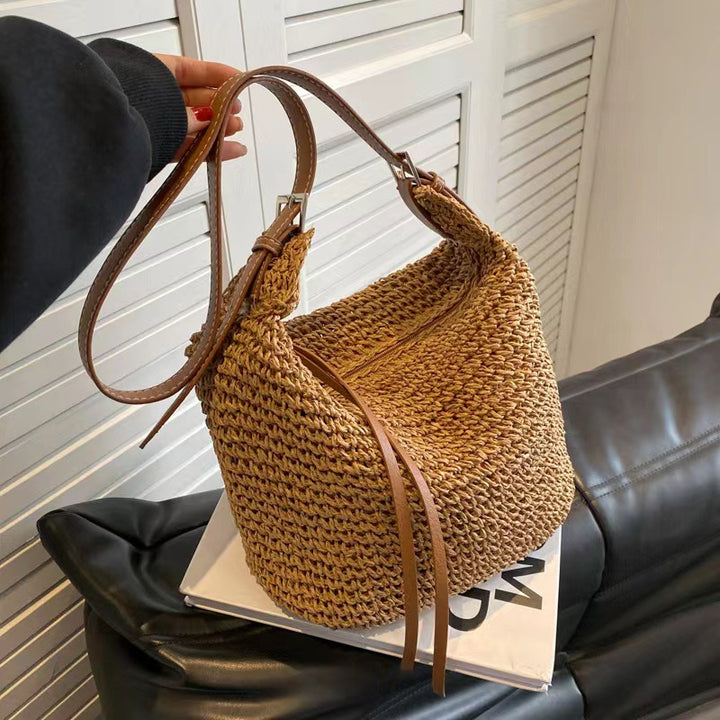 Cultivated raffia shoulder bag with leather accents Bowlift