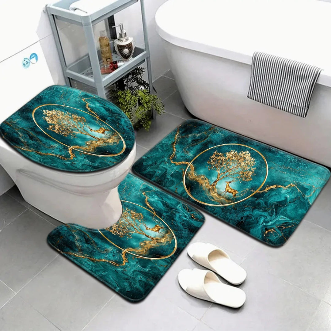 Artistic Marble Print Bath Mat Set Bowlift