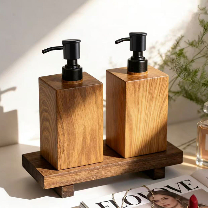 Wooden-Texture Rectangular Liquid Soap Dispenser with Pump Bowlift