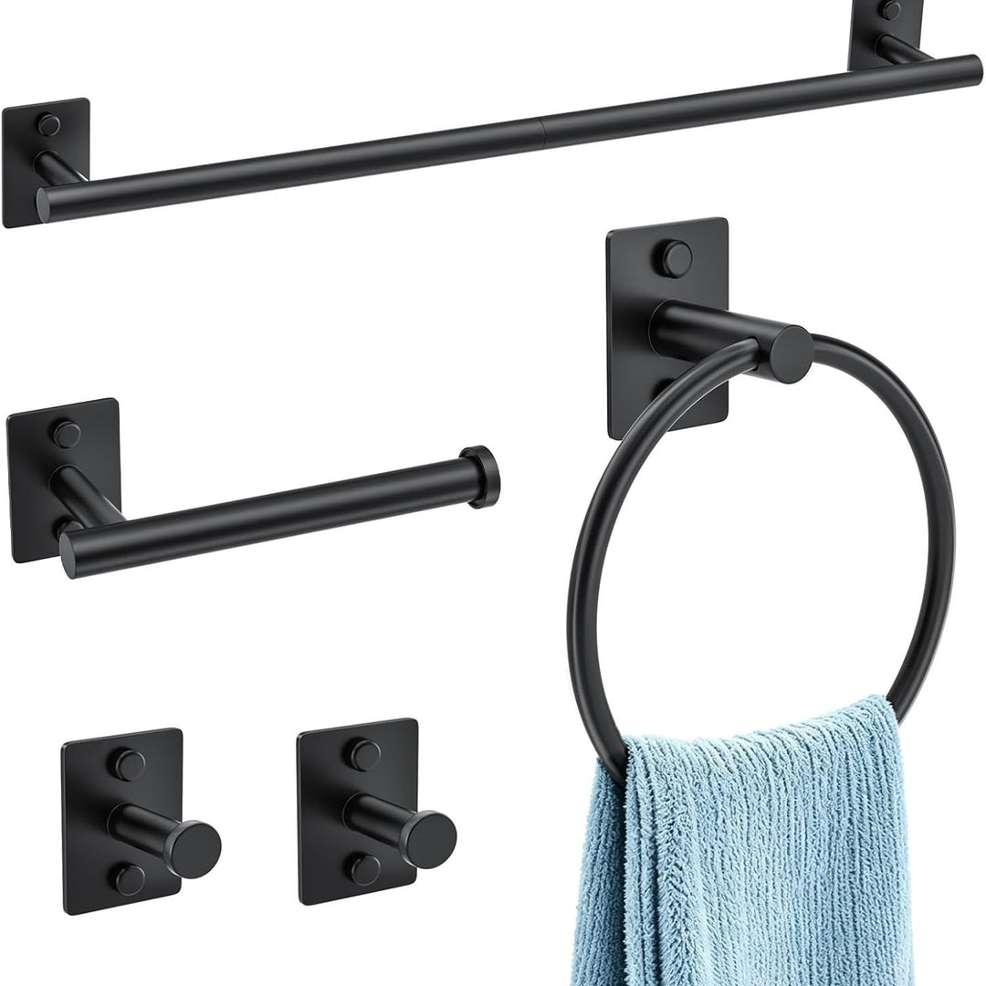 Modern wall-mounted bathroom accessory set with towel bar ring robe hooks and toilet paper holder Bowlift