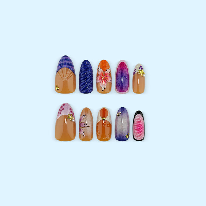 Artificial nails with colorful flower patterns Bowlift