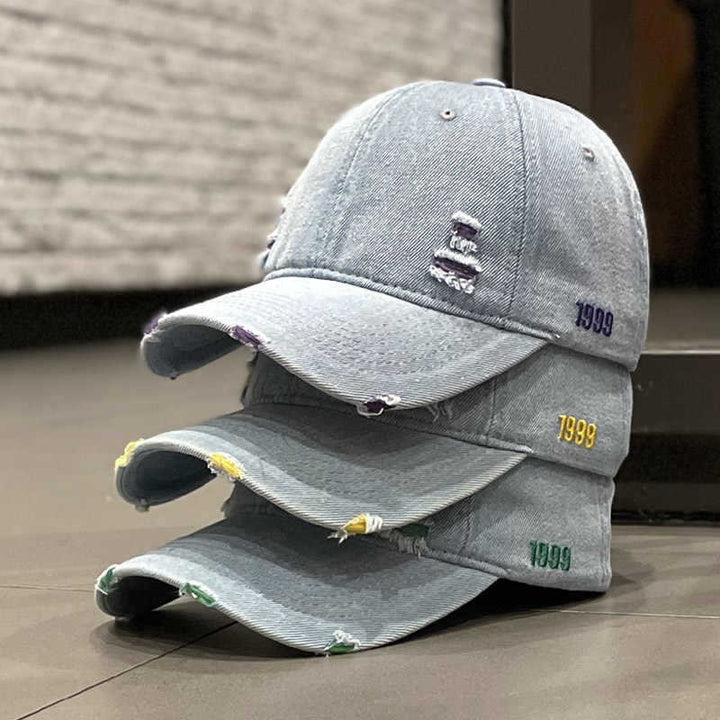 Unisex Distressed Denim Baseball Cap Bowlift