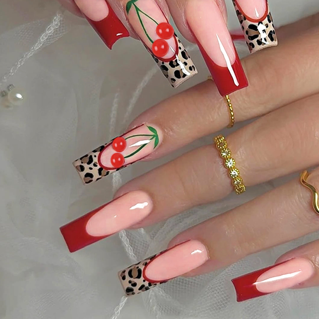 Artistic Cherry-Design Stiletto Press-On Nails Bowlift