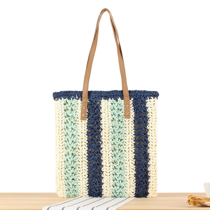 Braided Natural Material Beach Bag with Sturdy Leather Handles Bowlift