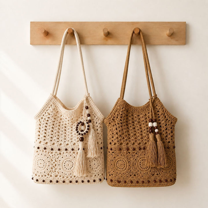 Hand-knotted shoulder bag with playful fringe design Bowlift