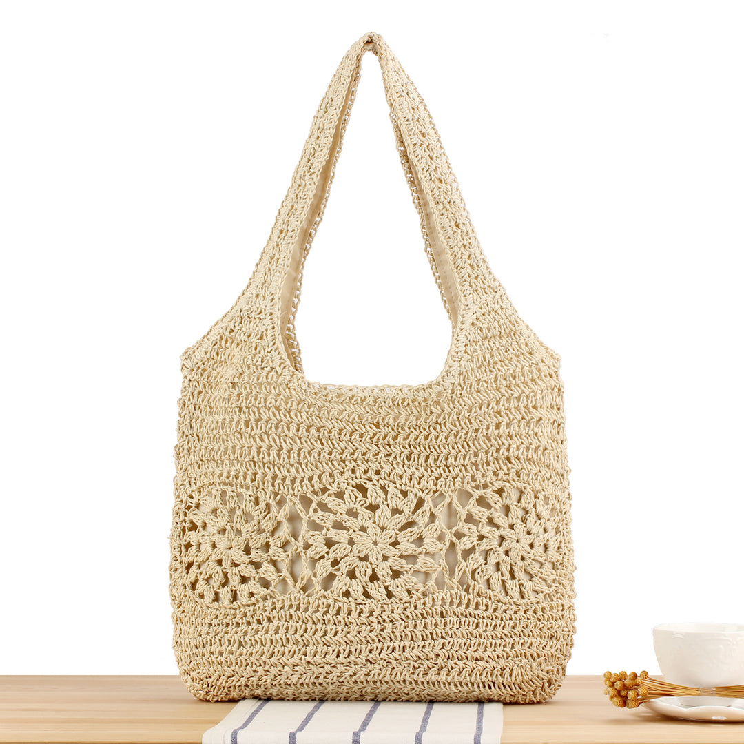 Versatile straw shoulder bag with floral details Bowlift